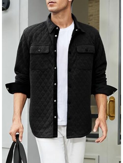 JMIERR Mens Quilted Shirt Jackets Casual Long Sleeve Snap Button Down Shirts with Pockets