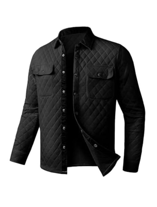 JMIERR Mens Quilted Shirt Jackets Casual Long Sleeve Snap Button Down Shirts with Pockets