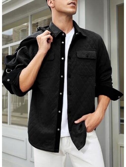 JMIERR Mens Quilted Shirt Jackets Casual Long Sleeve Snap Button Down Shirts with Pockets