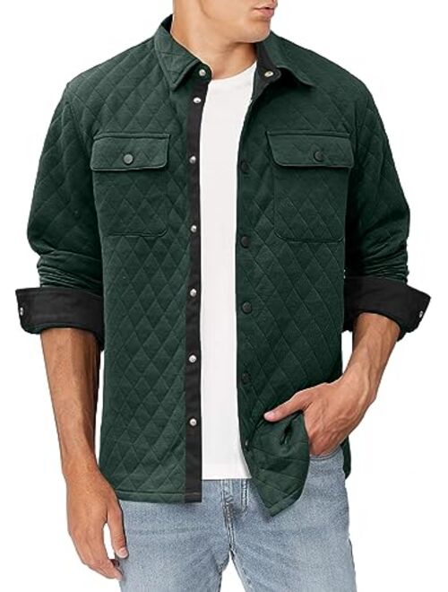 JMIERR Mens Quilted Shirt Jackets Casual Long Sleeve Snap Button Down Shirts with Pockets