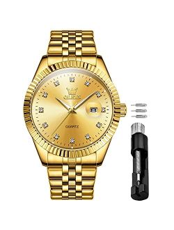 Watch for Men Luxury Dress Analog Quartz Stainless Steel Waterproof Luminous Date Diamond Business Two Tone Casual Wrist Watch