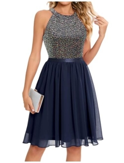 Bbonlinedress Sequin Halter Prom Dress for Women Party Night Elegant Wedding Bridesmaid Dresses