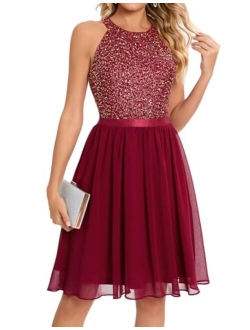 Bbonlinedress Sequin Halter Prom Dress for Women Party Night Elegant Wedding Bridesmaid Dresses