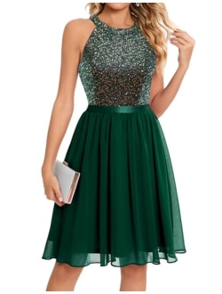 Bbonlinedress Sequin Halter Prom Dress for Women Party Night Elegant Wedding Bridesmaid Dresses