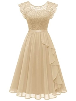 Wedtrend Women's Bridesmaid Dress, Flutter Sleeves Short Prom Dress Floral Lace Chiffon Summer Wedding Guest Dress