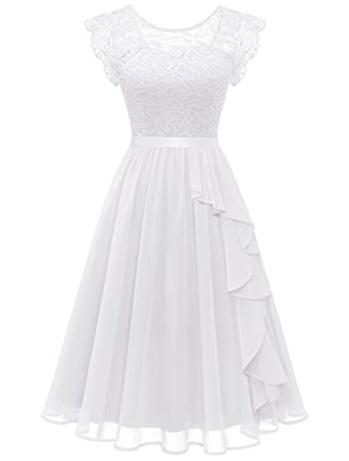 Wedtrend Women's Bridesmaid Dress, Flutter Sleeves Short Prom Dress Floral Lace Chiffon Summer Wedding Guest Dress