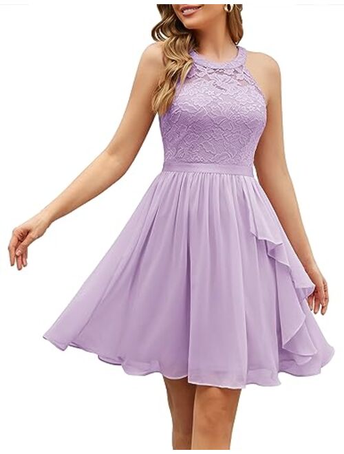 Wedtrend Women's Bridesmaid Dresses, Halter Sleeveless Cocktail Dress Ruffle A Line Short Prom Dress for Homecoming