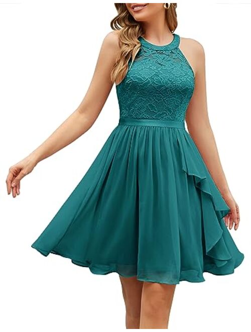 Wedtrend Women's Bridesmaid Dresses, Halter Sleeveless Cocktail Dress Ruffle A Line Short Prom Dress for Homecoming