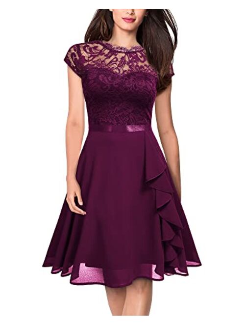 MISSMAY Women's Vintage Lace Contrast Chiffon Ruffle Classy Formal Prom Dress