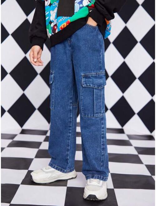 Shein Tween Boy Flap Pocket Side Cargo Jeans