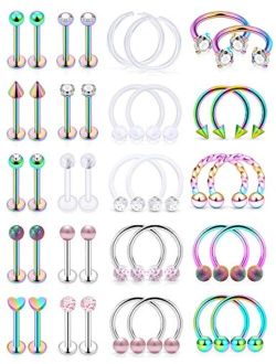 Hoeudjo 16G Surgical Steel Lip Rings Clear Diamond CZ Labret Studs Tragus Horseshoe Ring Helix Hoop Earring Body Jewelry Piercing Retainer for Women Men 8mm