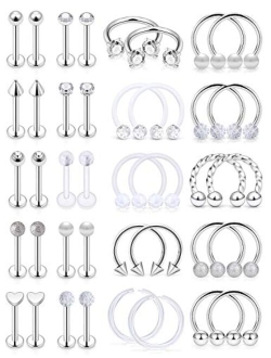 Hoeudjo 16G Surgical Steel Lip Rings Clear Diamond CZ Labret Studs Tragus Horseshoe Ring Helix Hoop Earring Body Jewelry Piercing Retainer for Women Men 8mm