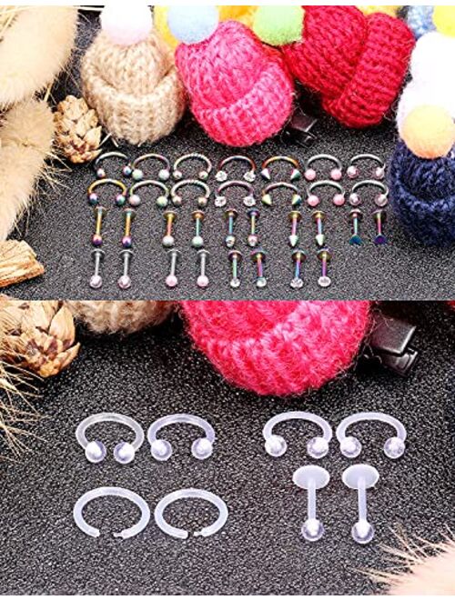 Hoeudjo 16G Surgical Steel Lip Rings Clear Diamond CZ Labret Studs Tragus Horseshoe Ring Helix Hoop Earring Body Jewelry Piercing Retainer for Women Men 8mm