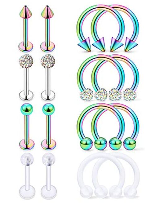 Hoeudjo 16G Surgical Steel Lip Rings Clear Diamond CZ Labret Studs Tragus Horseshoe Ring Helix Hoop Earring Body Jewelry Piercing Retainer for Women Men 8mm