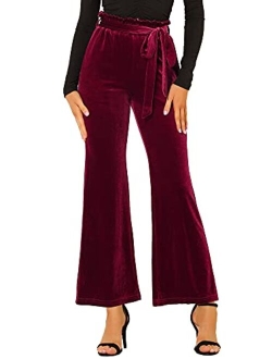 Women's Velvet Pants Halloween Tie Waist Stretchy Wide Leg Pants with Pockets