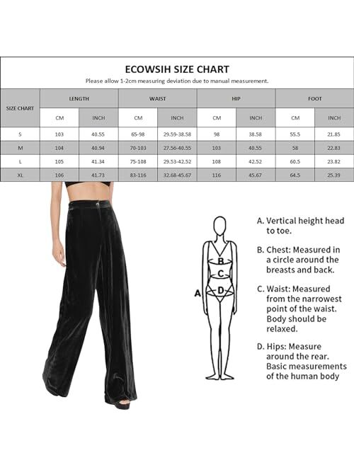 ECOWISH Womens Velvet Pants Elastic High Waist Palazzo Pants Casual Flare Long Trousers