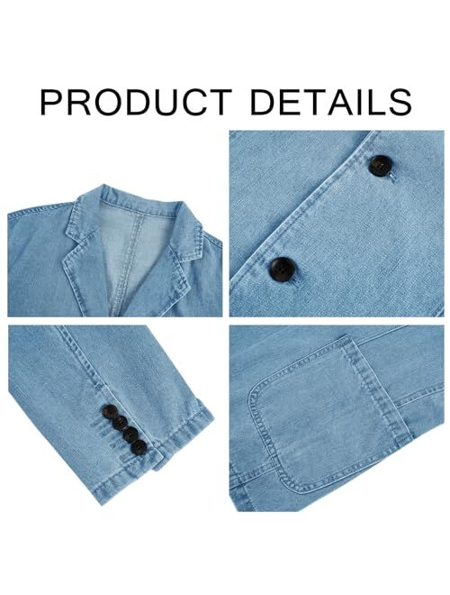 Ryannology Mens Casual Denim Blazer 2 Buttons Slim Fit Sport Coat Classic Notched Collar Jacket Business Suit Jackets