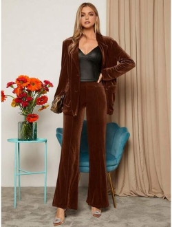 SHEIN Prive Solid Velvet Pants