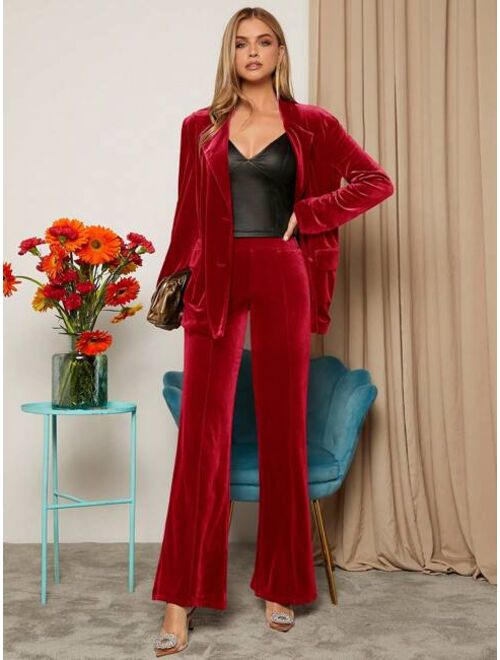 SHEIN Prive Solid Velvet Pants