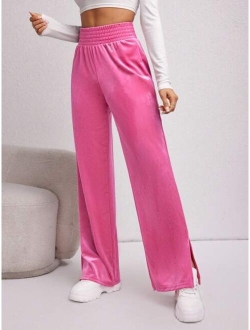 SHEIN Essnce High Waist Split Hem Straight Leg Pants