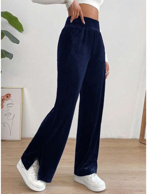 SHEIN Essnce High Waist Split Hem Straight Leg Pants