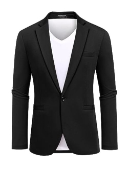 Men's Casual Blazer Knit Suit Jacket One Button Lightweight Sport Coat