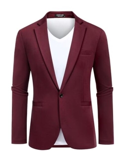 Men's Casual Blazer Knit Suit Jacket One Button Lightweight Sport Coat