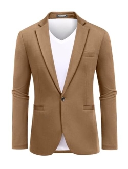 Men's Casual Blazer Knit Suit Jacket One Button Lightweight Sport Coat