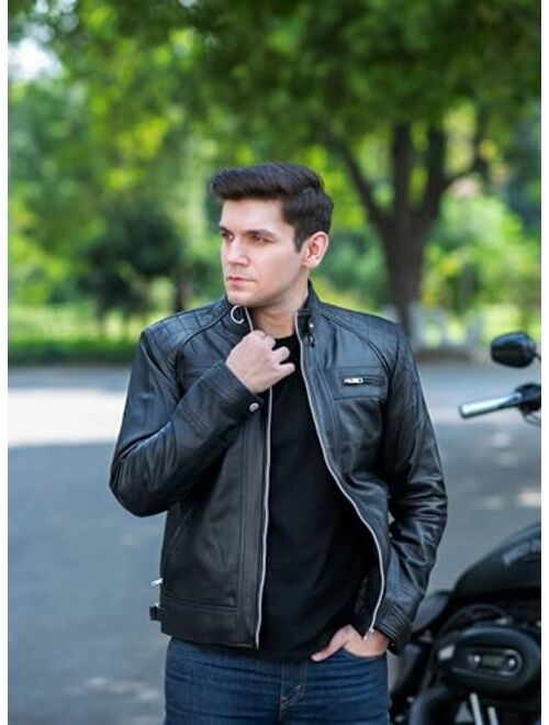 Tlc Fashion TLC Leather Motorcycle Jacket Men - Black Real Leather Jacket for Men in Sizes from XXS to 3XL - Lambskin Leather Jacket