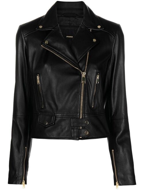 PINKO cropped leather biker jacket