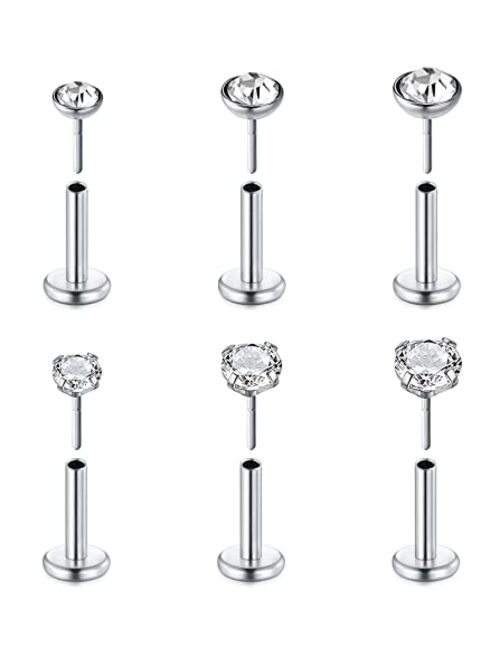 Zolure 20G 18G 16G 6mm 8mm Cartilage Earrings Studs Hoop Helix Tragus Studs Surgical Steel Lip Labret Monroe Rook Daith Conch Piercing Jewelry for Women Men