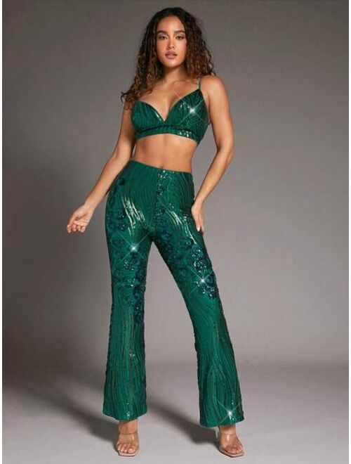 SHEIN BAE Christmas Sparkle Bell Bottom Pants