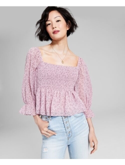 Women's Square-Neck Smocked Woven Top