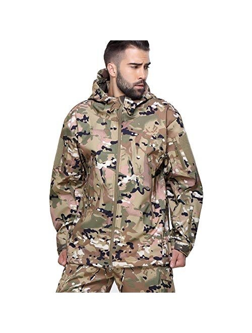 CARWORNIC Men's Camo Quiet Hunting Jacket Waterproof Softshell Fleece Lined Camouflage Outdoor Hiking Fishing Coat