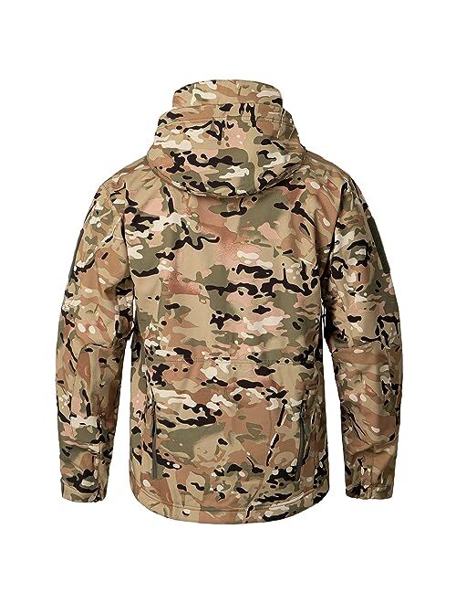 CARWORNIC Men's Camo Quiet Hunting Jacket Waterproof Softshell Fleece Lined Camouflage Outdoor Hiking Fishing Coat