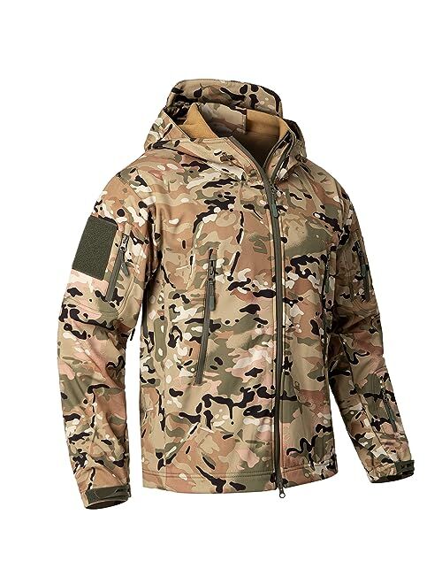 CARWORNIC Men's Camo Quiet Hunting Jacket Waterproof Softshell Fleece Lined Camouflage Outdoor Hiking Fishing Coat