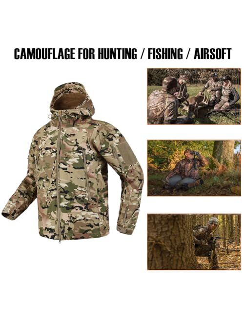 CARWORNIC Men's Camo Quiet Hunting Jacket Waterproof Softshell Fleece Lined Camouflage Outdoor Hiking Fishing Coat