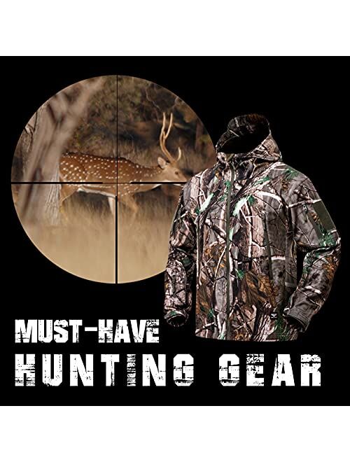 YEVHEV Hunting Jacket for Men Quiet Hunting Camouflage Clothing Hoodie Camo Coat Water-Repellent Windproof