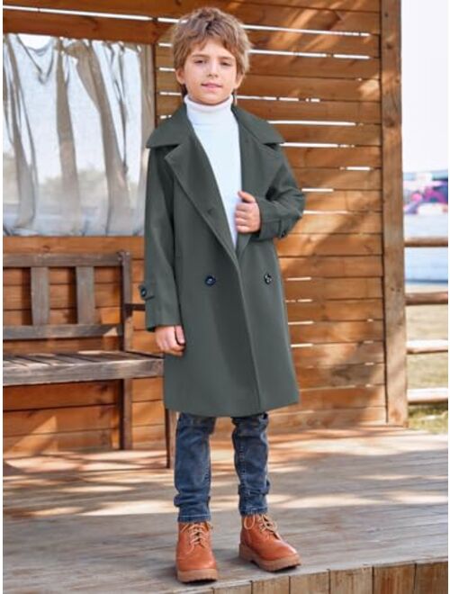 Meikulo Boys Double Breasted Pea Coat Kids Winter Notched Collar Overcoat 5-14 Years