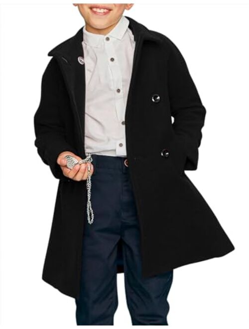 Meikulo Boys Double Breasted Pea Coat Kids Winter Notched Collar Overcoat 5-14 Years