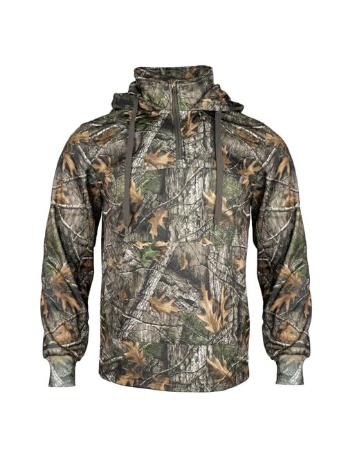 LOOGU Men's Camo Hunting Hoodie Fleece Lining Performance Pullover Hoodies with Kangaroo Pocket for Hunting Hiking Fishing