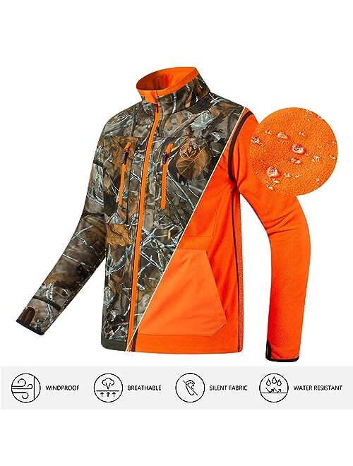 BASSDASH Mens Reversible Insulated Hunting Jacket Lightweight Silent Water Resistant Windproof Camo Fishing Winter Coat