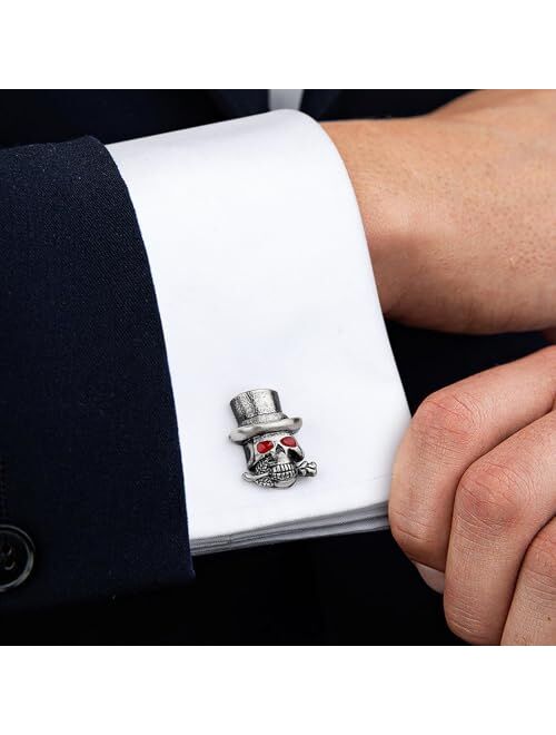 Hawson Sillver Tone Halloween Gentleman's red eye socket skull Cufflinks For Men With Gift Box.