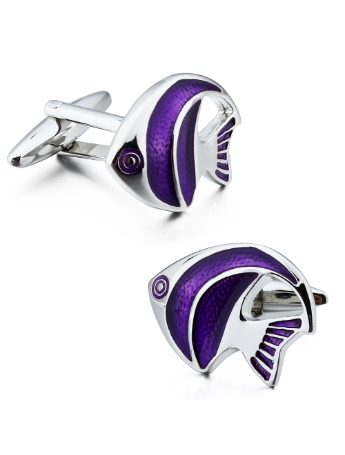 Hawson Purple Tropical Angel Fish Cufflinks For Men With Gift Box