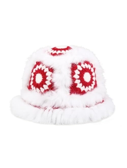 kozinu Crochet Bucket Hat for Women Knit Handmade Foldable Floppy Warm Cap Fashion Cute Fishing Hat Striped Floral Winter hat