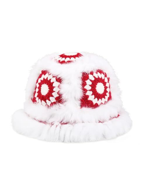 kozinu Crochet Bucket Hat for Women Knit Handmade Foldable Floppy Warm Cap Fashion Cute Fishing Hat Striped Floral Winter hat