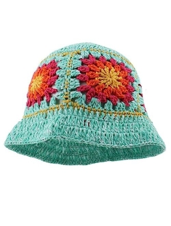 Hzxsny Floral Crochet Hat for Women Handmade Bucket Hats Foldable Multicolor Bucket Cap Casual Fisherman Caps Crochet Sun Hat 2023