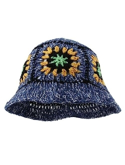 Hzxsny Floral Crochet Hat for Women Handmade Bucket Hats Foldable Multicolor Bucket Cap Casual Fisherman Caps Crochet Sun Hat 2023