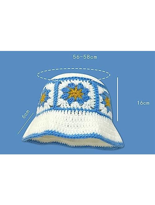 Hzxsny Floral Crochet Hat for Women Handmade Bucket Hats Foldable Multicolor Bucket Cap Casual Fisherman Caps Crochet Sun Hat 2023