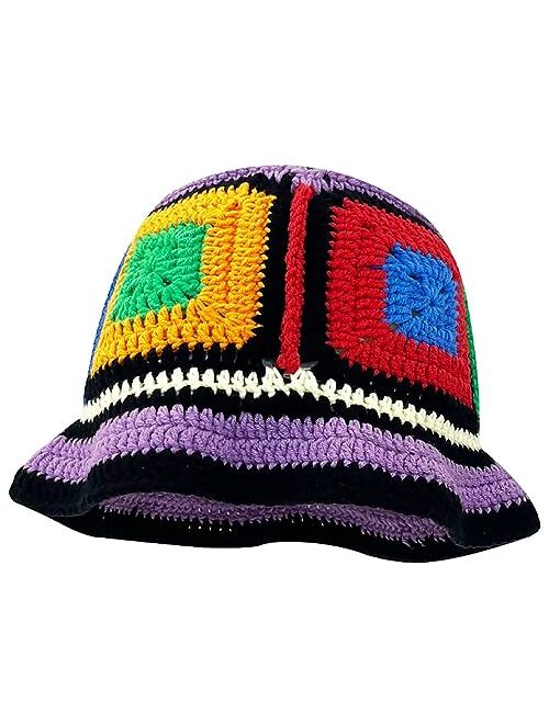 Hzxsny Floral Crochet Hat for Women Handmade Bucket Hats Foldable Multicolor Bucket Cap Casual Fisherman Caps Crochet Sun Hat 2023